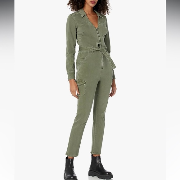 PAIGE Womens Jolie Cargo Jumpsuit Puff Sleeves In Vintage Ivy Green - Picture 3 of 8